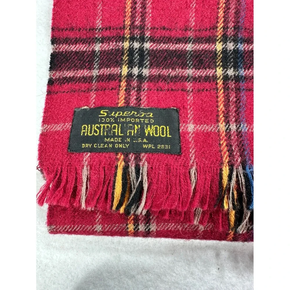 Vintage Wool Scarf Bundle Superba Australian Wool Red Plaid & Navy Lambswool